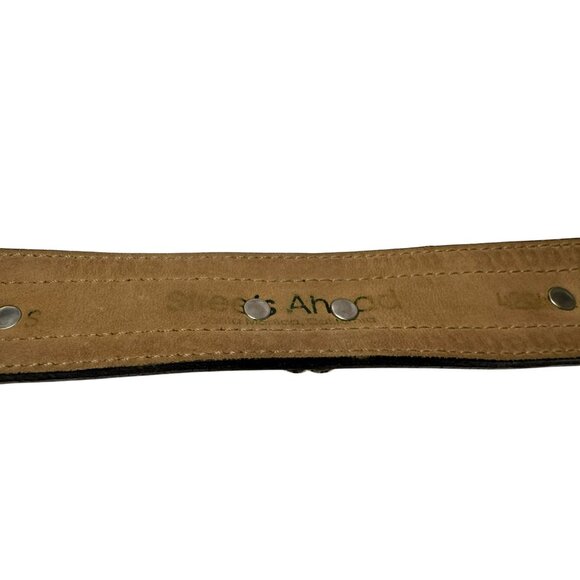 STREETS AHEAD Black Italian Leather Belt Oversized Floral Buckle Western Boho Sm - Picture 6 of 8